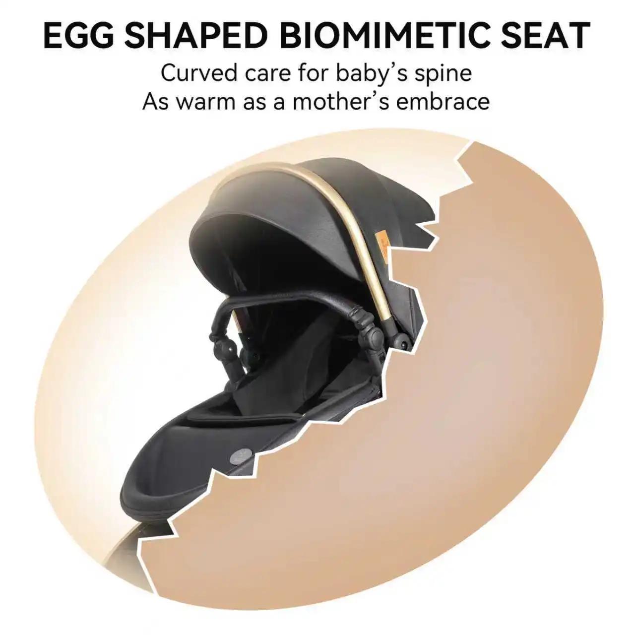 Poussette Bébé Nacelle Coque Œuf 3 en 1 Design Cocoon Type Utérus Convertible en Nacelle Plate Posit