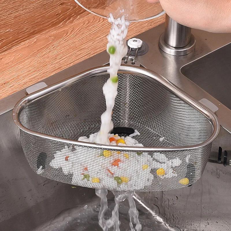 Panier de vidange d'évier de cuisine en acier inoxydable, Triangle pour aliments et légumes, filtre