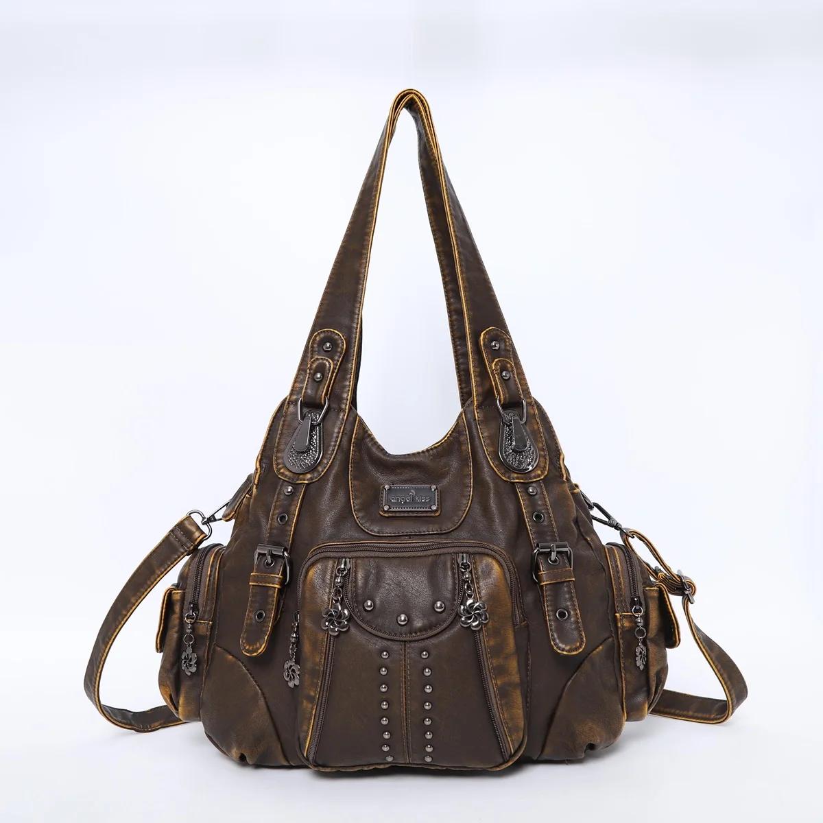 Sac vintage pour femmes, sacs à main tendance en cuir PU, sacs à bandoulière, sacs fourre-tout grand