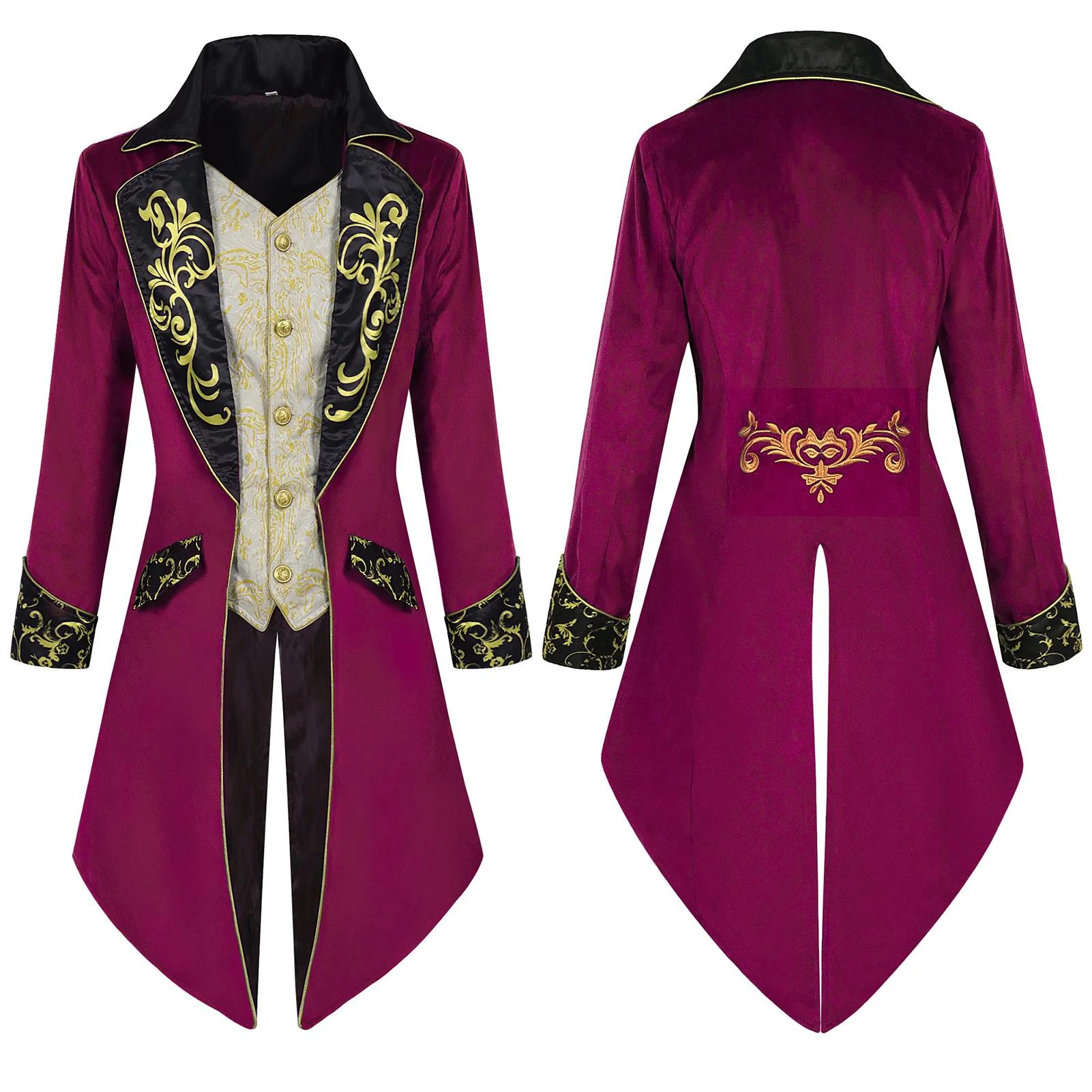 Vestes médiévales steampunk pour hommes européens et américains avec frac brodé, parfaites pour les