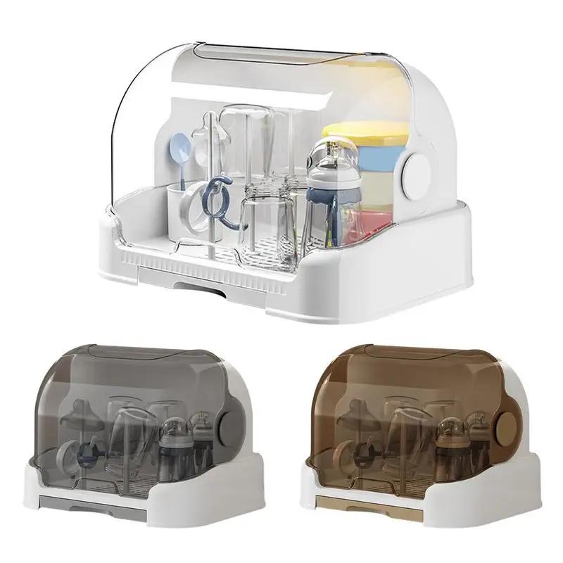 Support de séchage de bouteilles pour bébés, stockage de bouteilles anti-poussière avec plateau d'ég