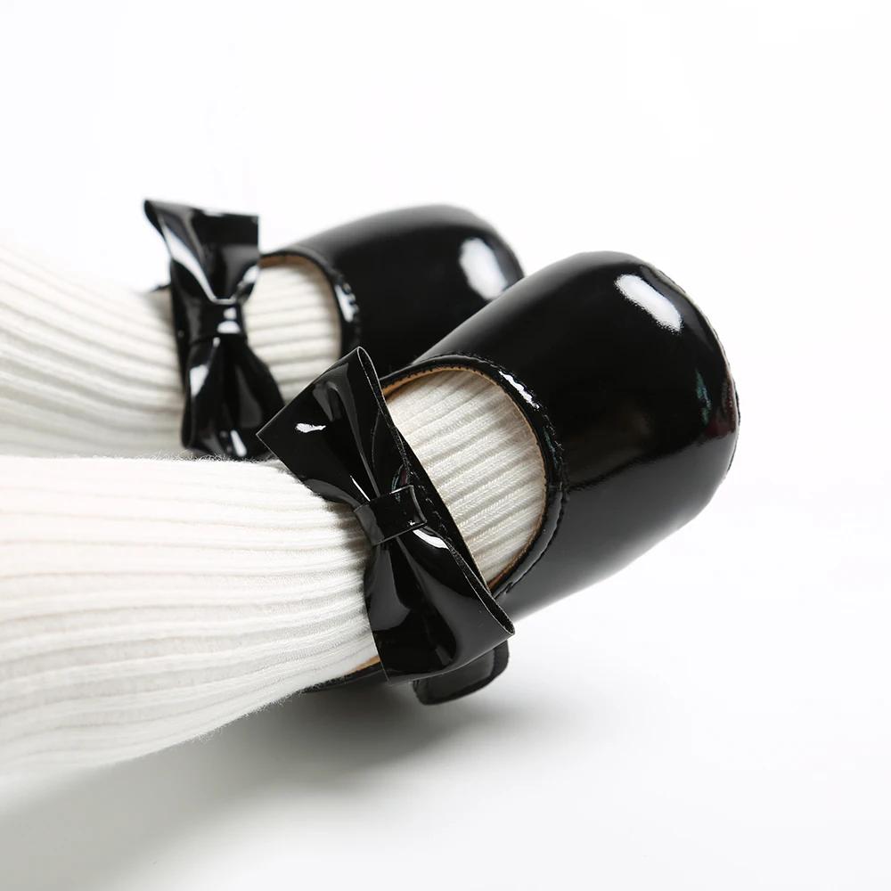 Chaussures pour nouveau-né fille, chaussures en PU antidérapantes avec nœud papillon, robe de prince