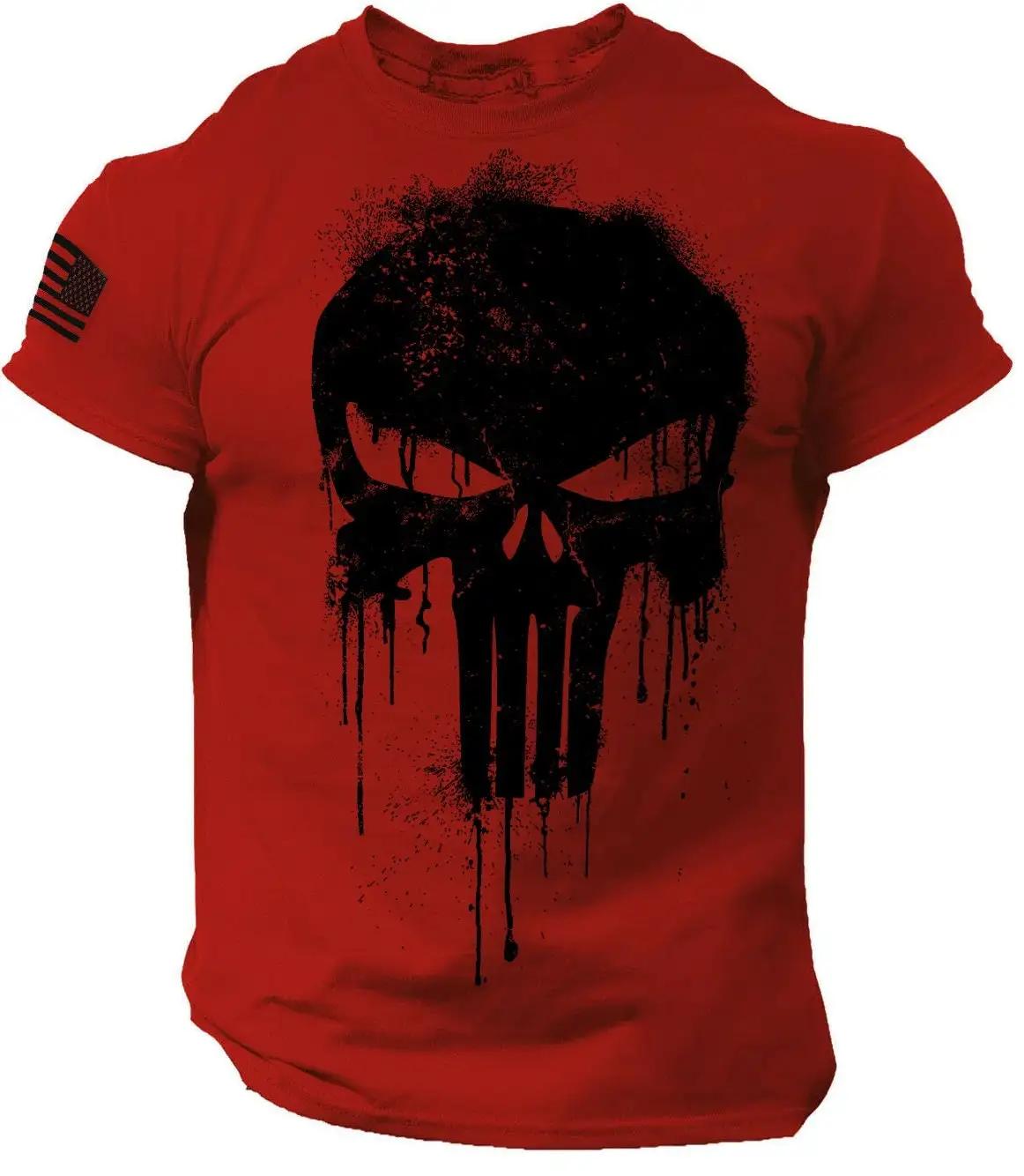 T-shirt pour hommes impression 3D crâne patriotique militaire tombant t-shirt surdimensionné à manch