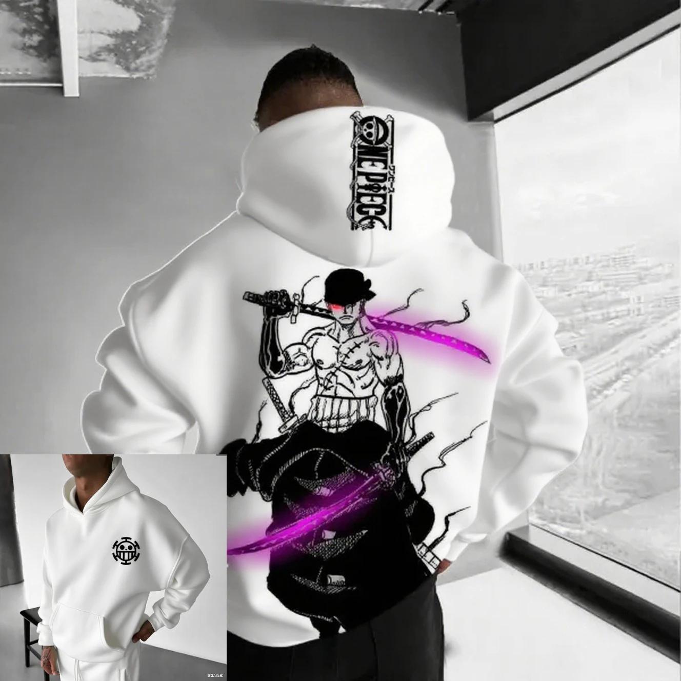 Sweat-shirt à capuche pour homme One Piece Zoro Anime, printemps automne, coton, streetwear, décontr