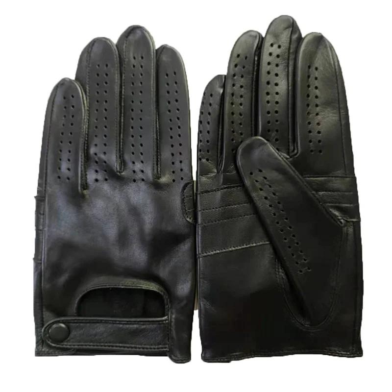 Gants antidérapants en cuir véritable pour hommes, à la mode, respirants, à trous, pour Sports d'été