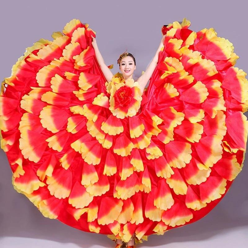 Robe de Flamenco 180/360/720 degrés, jupe gitane de danse moderne, robe à gros pétales pour femmes,