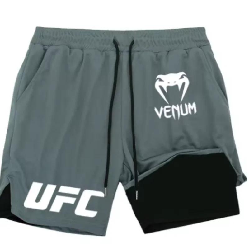 Shorts de sport UFC pour homme, taille européenne, double couche, confortables, respirants, avec poc