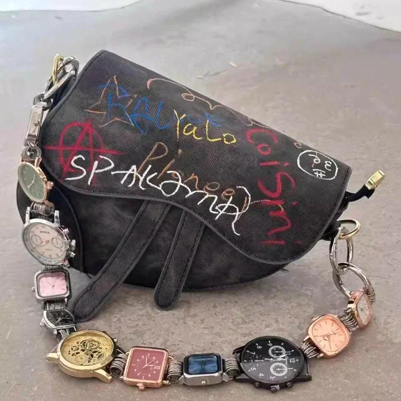 Sac de selle de luxe de styliste pour femmes, sac à bandoulière Chic avec bracelet de montre en méta