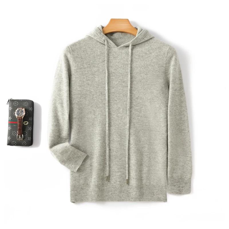Pull à Capuche en Laine Mérinos 100% pour Homme, Col en Cachemire, Décontracté, à Manches sulf, Coll