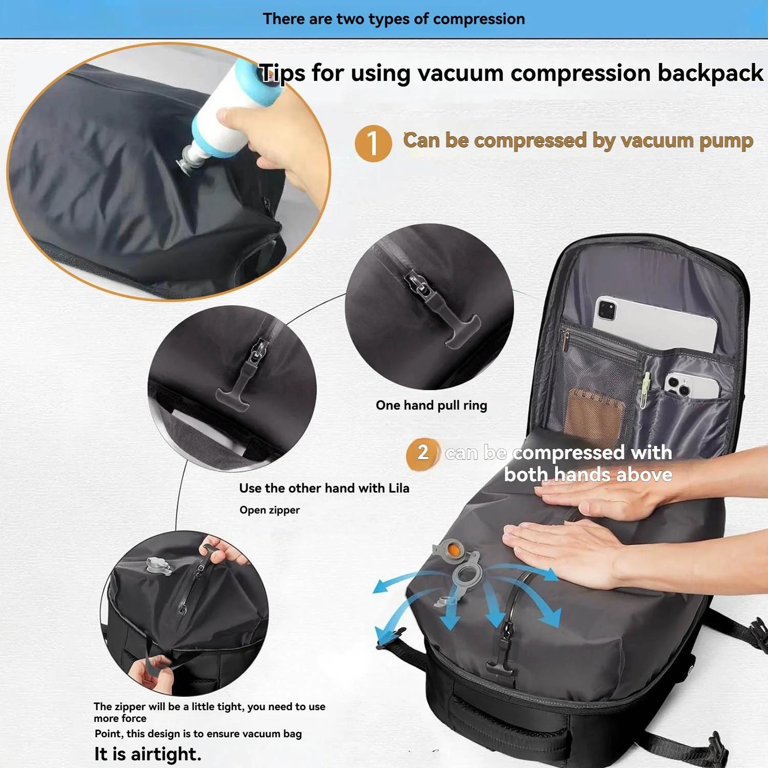 Sac à dos de voyage à pompe à air intégrée scellé sous vide, sac à dos de voyage extensible, équipé