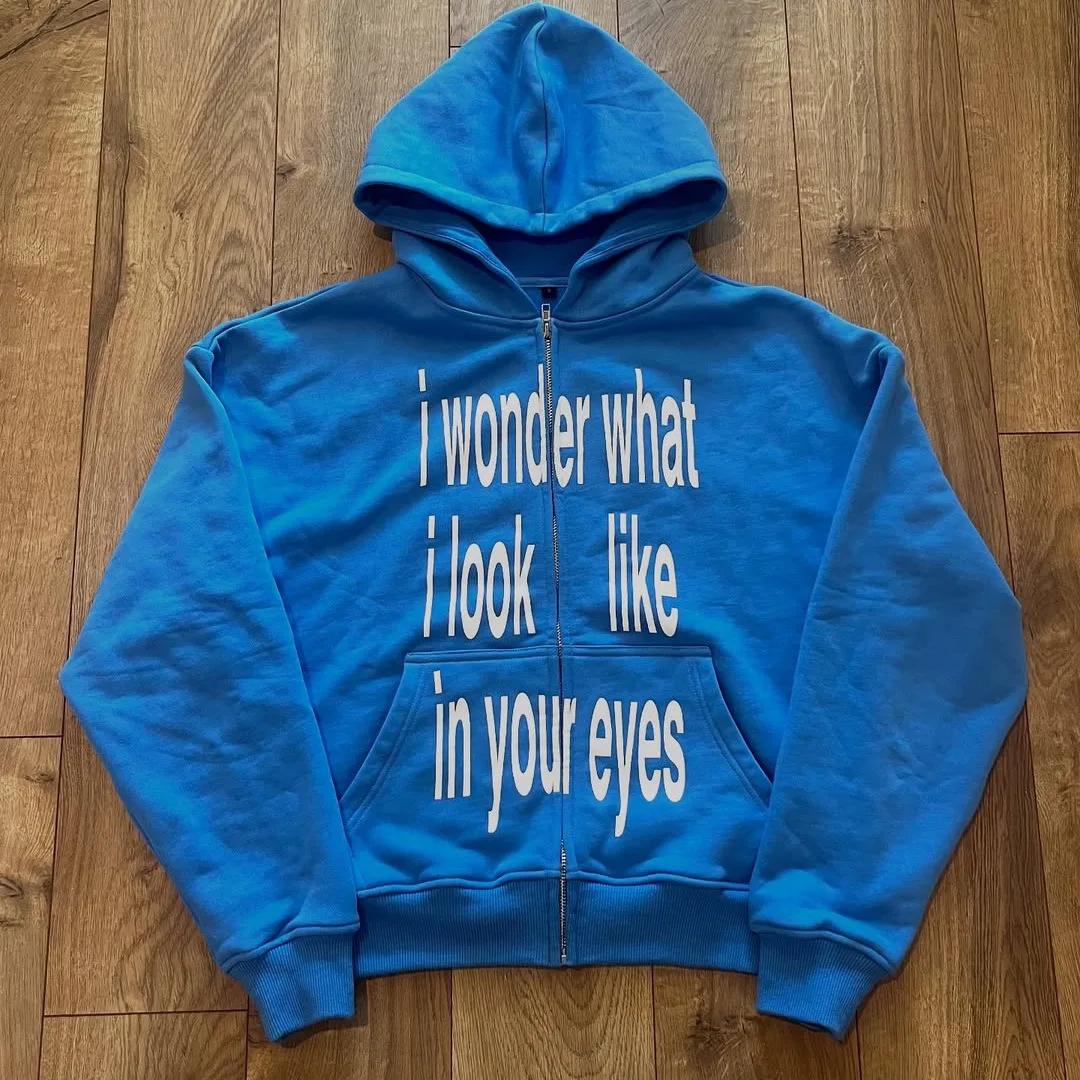 Sweat-shirt à manches longues avec fermeture éclair imprimée avec lettres personnalisées, pull à cap