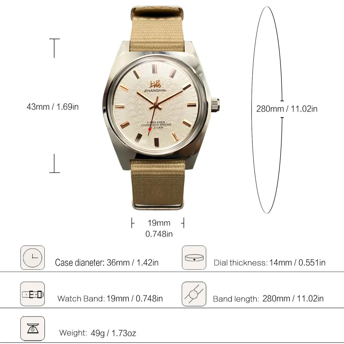 Shanghai 36MM montre mécanique à remontage manuel 7120-montre de conception Bauhaus étanche en acier