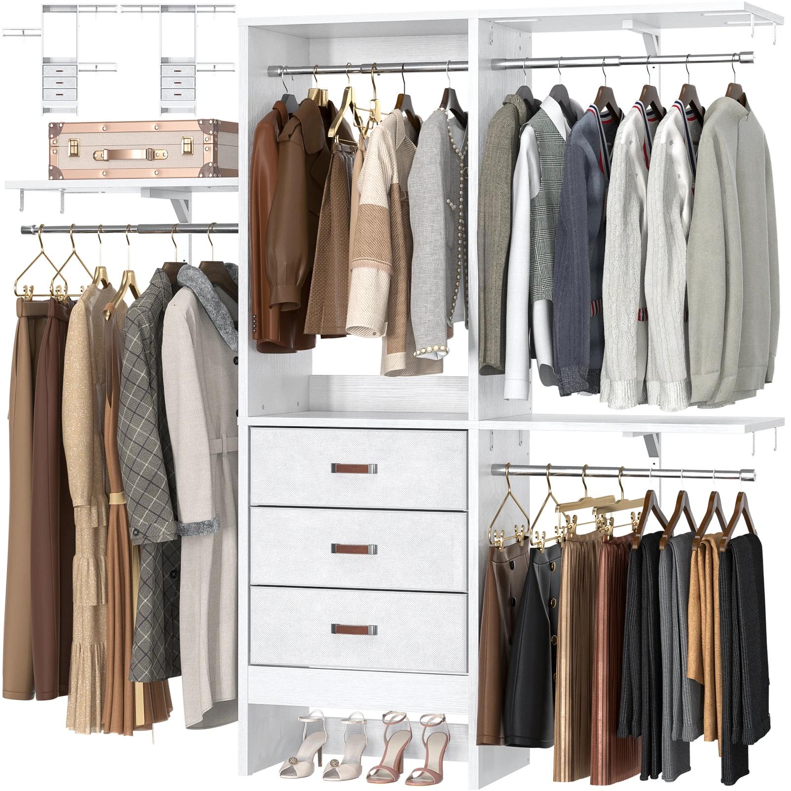 Petit système de placard de 5 pieds avec 3 tiroirs en tissu, système d'organisation de placard de 60