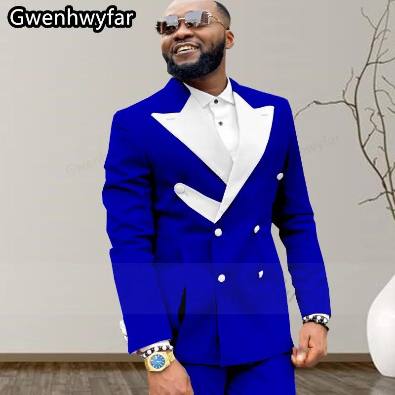 Gwenhwyar – revers à Double boutonnage pour hommes, nouveau, personnalisé, bleu Royal, coupe cintrée