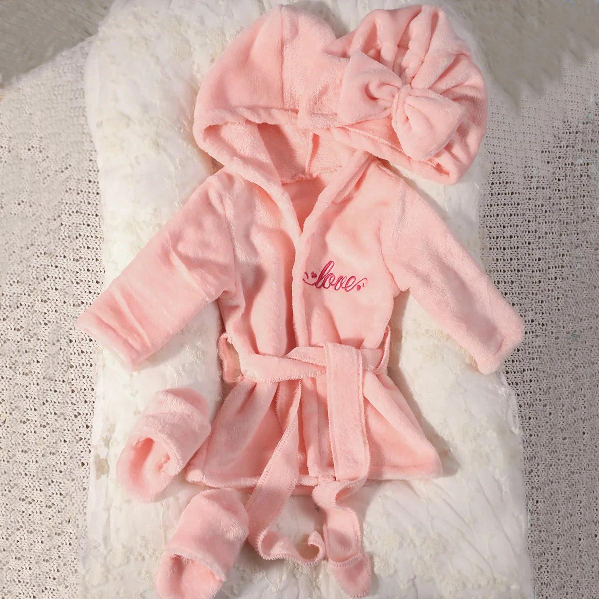 Peignoir photo nouveau-né Ylsteed avec turban et pantoufles - Robe pyjama brodée pour séance photo bébé fille