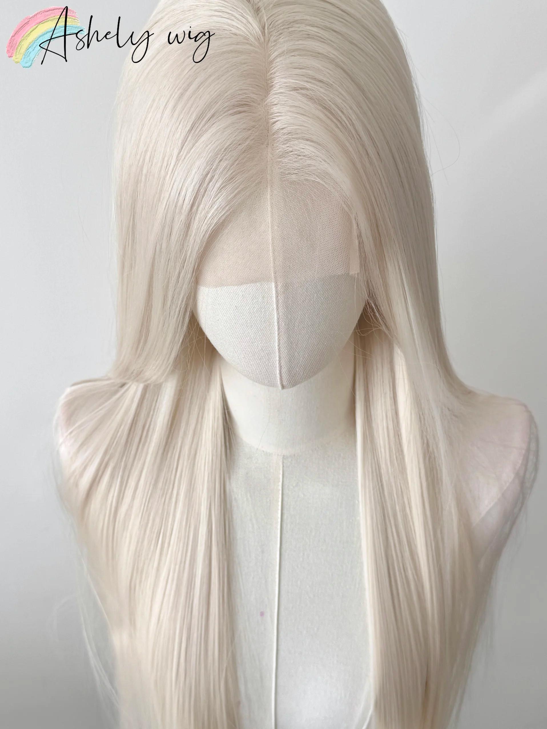 Perruque Lacefront platine 13x4 longue ligne droite perruque avant en dentelle blanche fibres haute