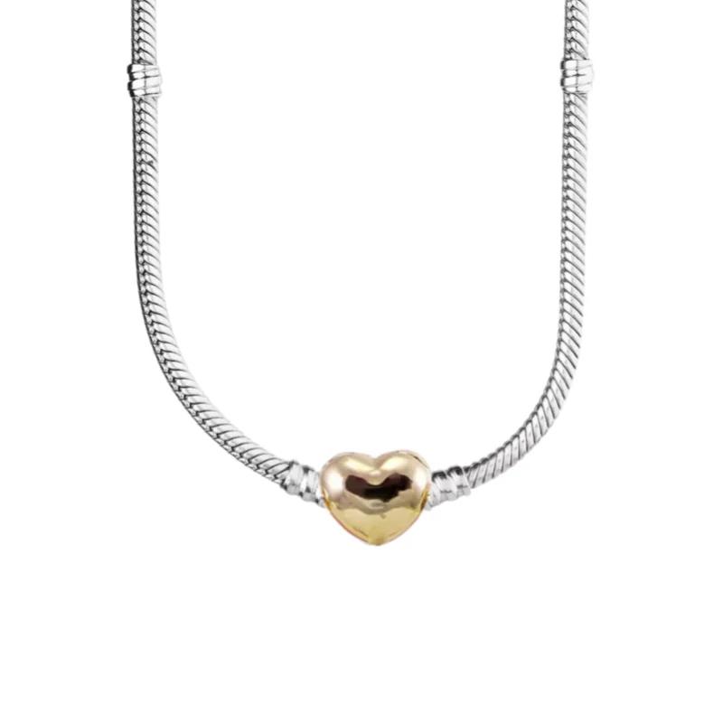 Collier en argent sterling 925 classique, très vendu, avec pendentif cœur rond et chaîne serpent, bi