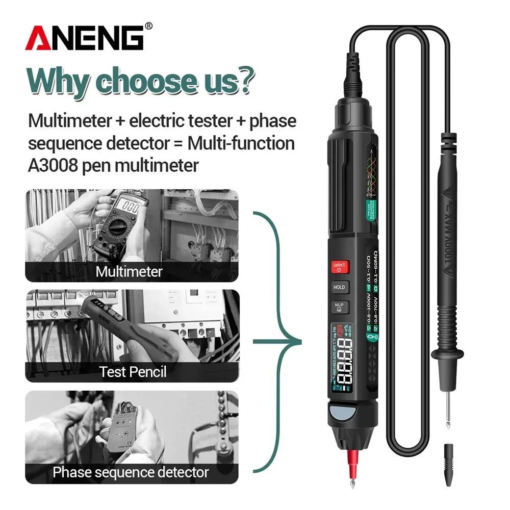 ANENG – multimètre numérique de type stylo, 6000 points, testeur de stylo professionnel Intelligent,