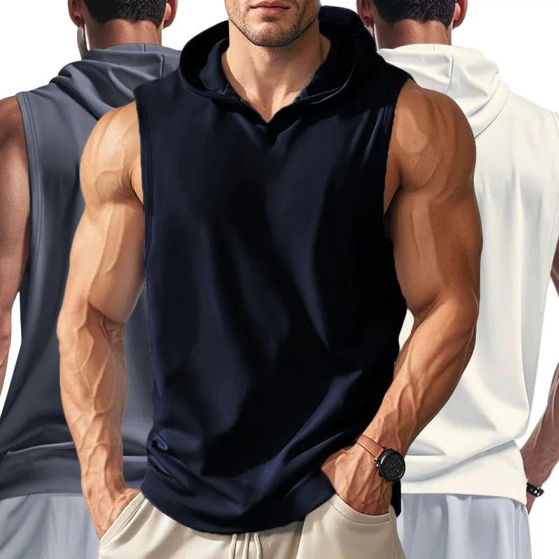 2025 été hommes basket-ball course formation à capuche sans manches haut de fitness à la mode ample