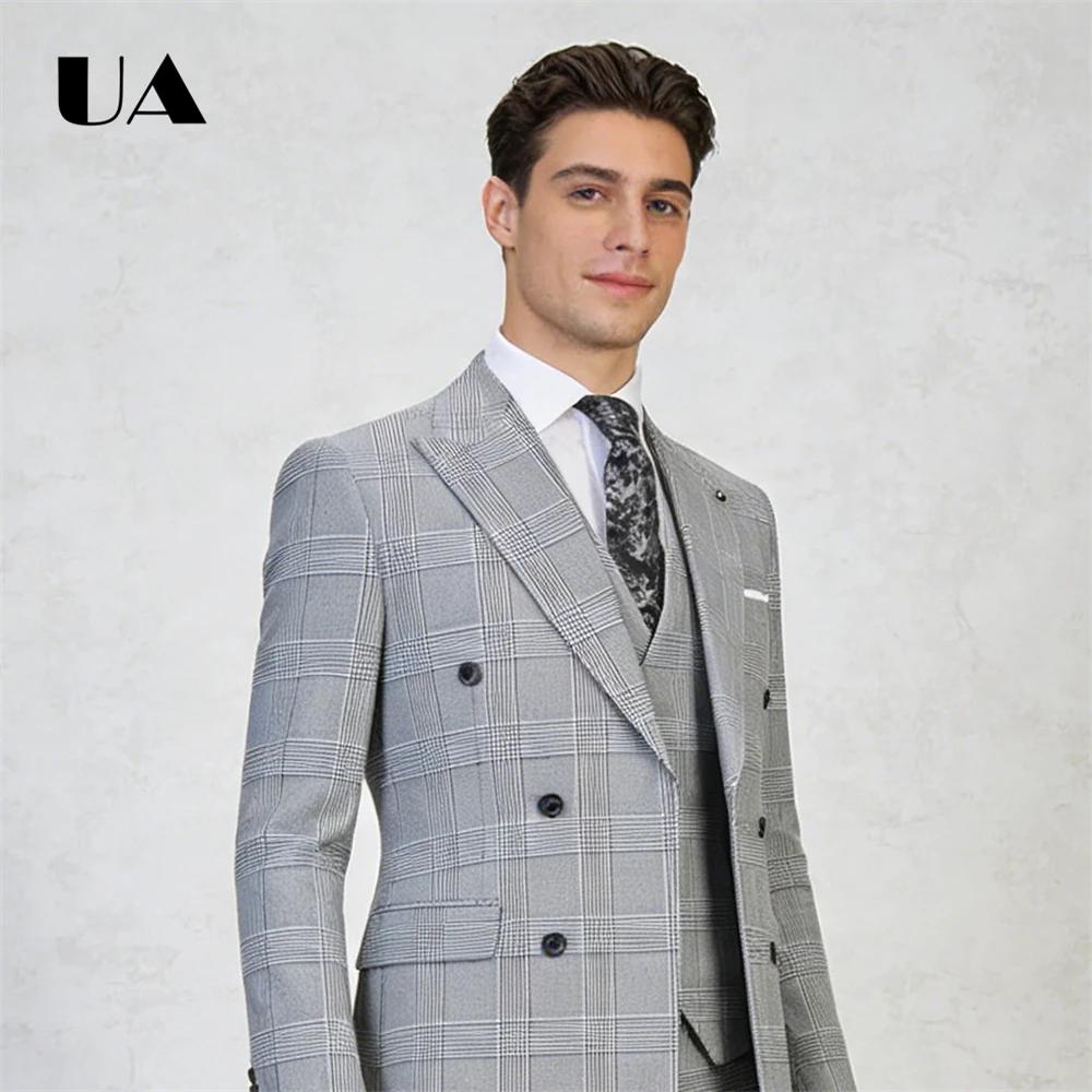 Ensemble de costume à carreaux d'affaires formel deux pièces veste pantalon XS-4XL dîner Banquet smo
