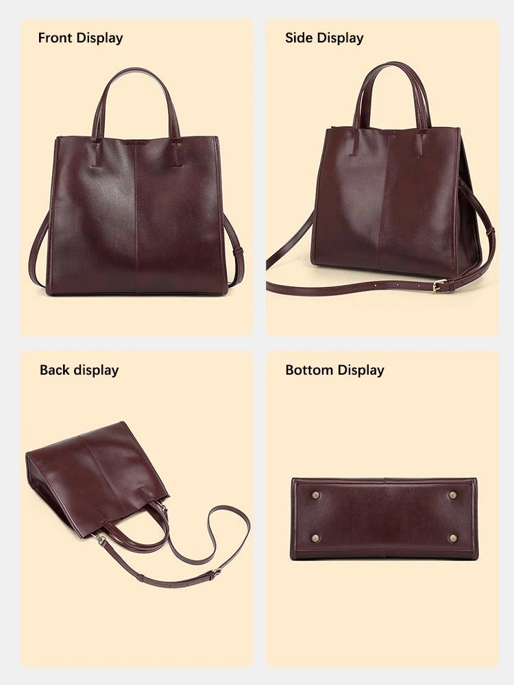 Zency – sac à bandoulière en cuir véritable pour femmes, sac à main de luxe décontracté de grande ca