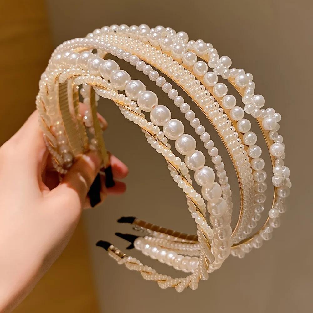5 pièces d'accessoires pour cheveux de princesse pour filles, bandeaux en perles d'imitation pour en