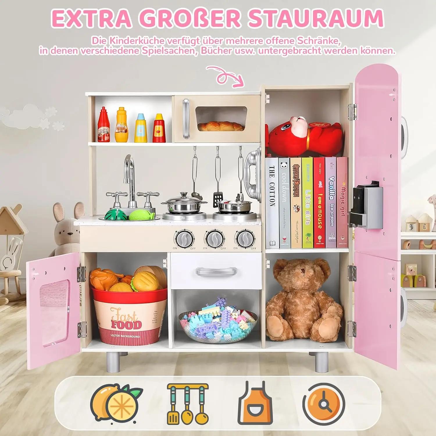 Ensemble de cuisine de jeu en bois, cuisine de jeu de simulation avec lumières et sons pour enfants