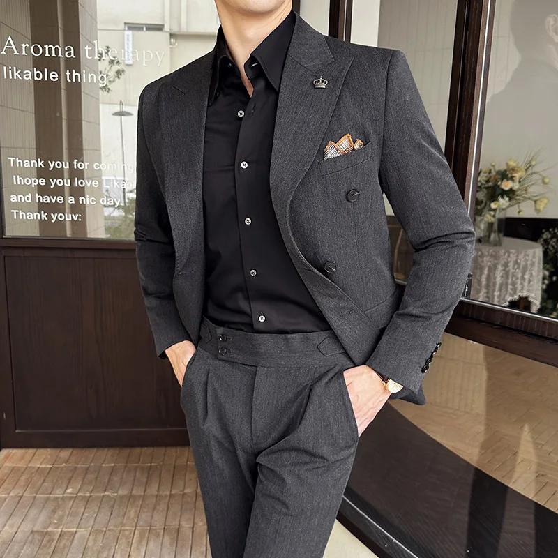 (Blazer + pantalon) mode Double boutonnage Design mince costume pour hommes Style italien de luxe ma