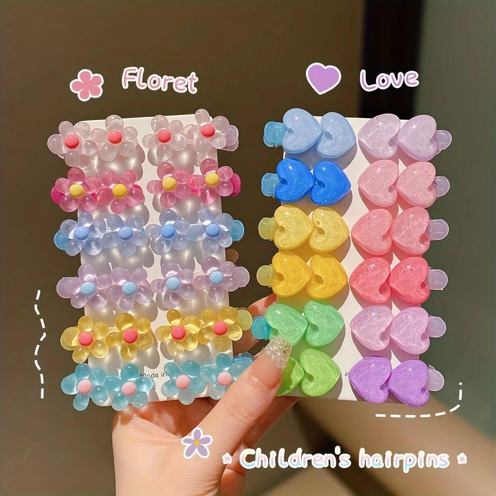 Kidsren's-Épingle à cheveux arc-en-ciel avec fleur mignonne, petite épingle à cheveux en forme de cœ