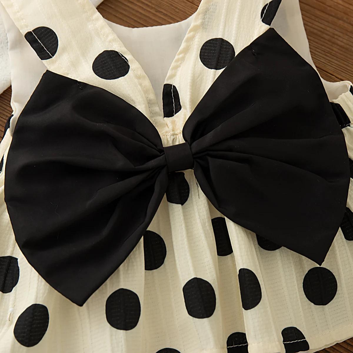 Ensemble 2 pièces pour petites filles, haut et short sans manches avec nœud à pois, Style coréen, te