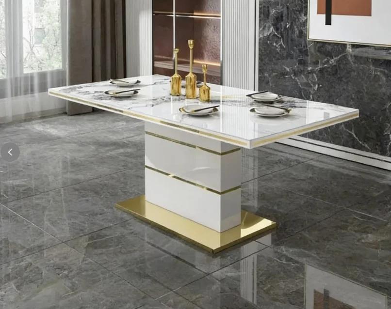 Ensemble de table à manger carrée en marbre, 4 chaises, 6 chaises, meubles de salle à manger dorés d