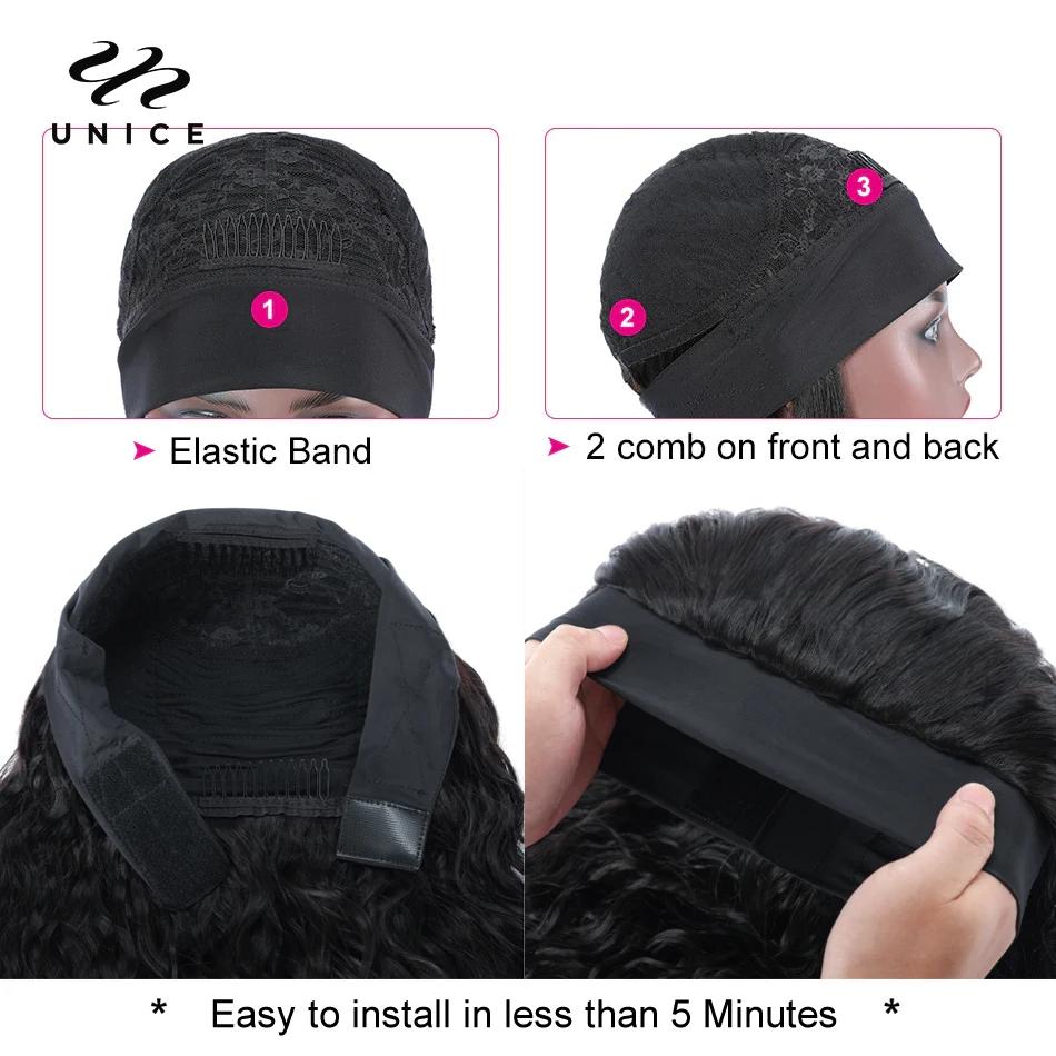 Perruque 100% cheveux naturels ondulés-UNice, prêt à porter, sans colle, avec écharpe