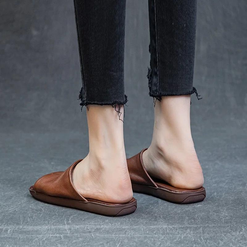 DRKANadvocate-Pantoufles en cuir véritable pour femmes, pantoufles d'été ouvertes, à enfiler, pour l