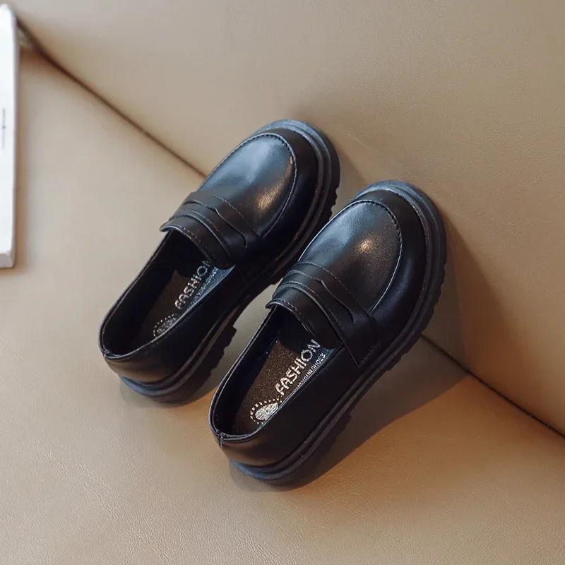 Chaussures en cuir pour enfants de Style britannique pour garçons, mocassins souples rétro noirs pou