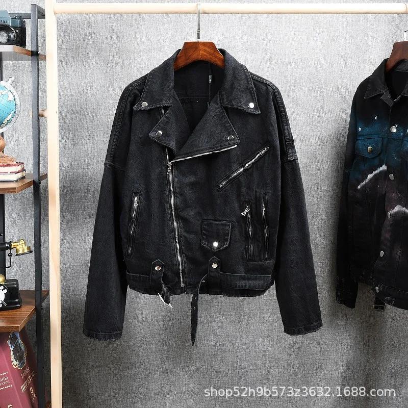 Veste en jean pour homme, col rabattu, fermeture éclair, manches longues, style vintage délavé, stre