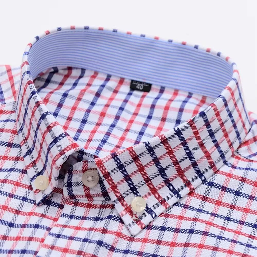 Chemises en coton Oxford à carreaux pour hommes, polyvalentes et décontractées, poche unique, manche