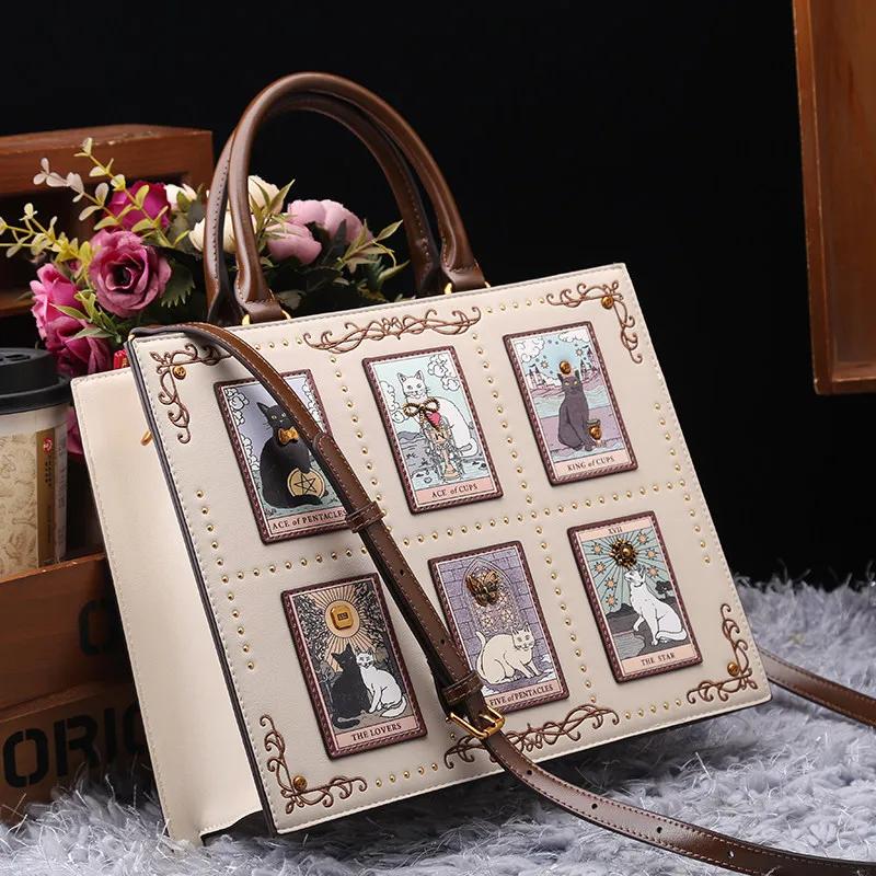 Sac de créateur vintage et de luxe avec broderie délicate impression de chat sac fourre-tout populai