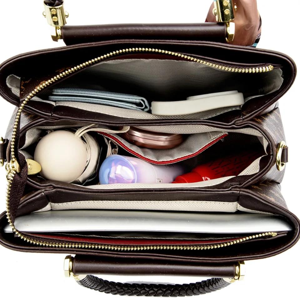 Sacs à main en cuir de haute qualité à 3 couches pour femmes, sacs à poignée supérieure à imprimé ré
