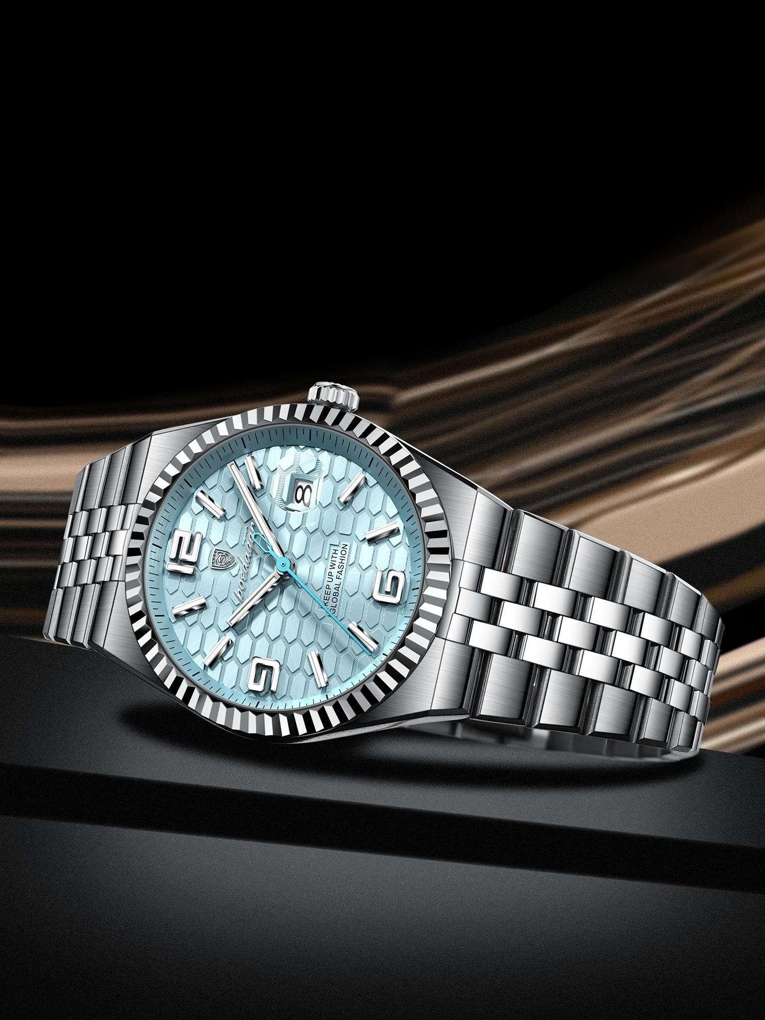 POEDAGAR haute qualité originale montre pour hommes étanche lumineux en acier inoxydable calendrier