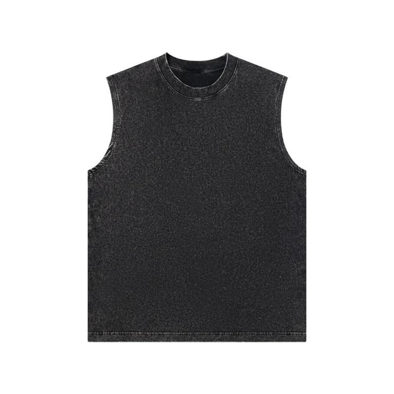 230g pur coton européen et américain haute rue rétro lavé en détresse gilet sans manches hommes déco