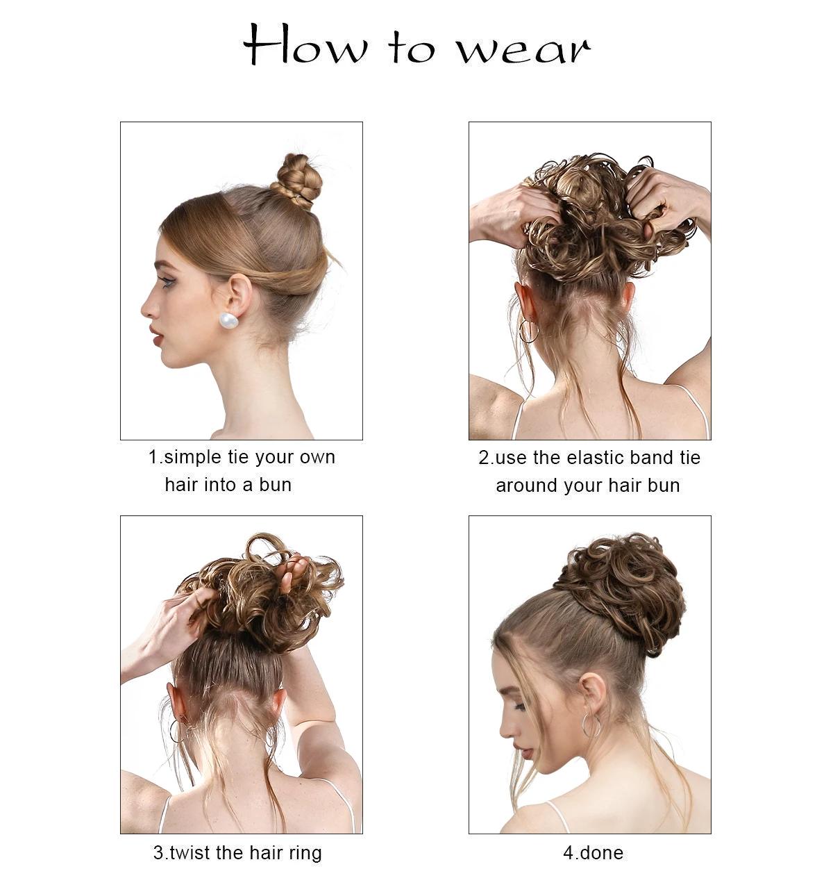 Extensions de Chignon synthétiques en désordre, grands chouchous élastiques bouclés, postiche Chigno