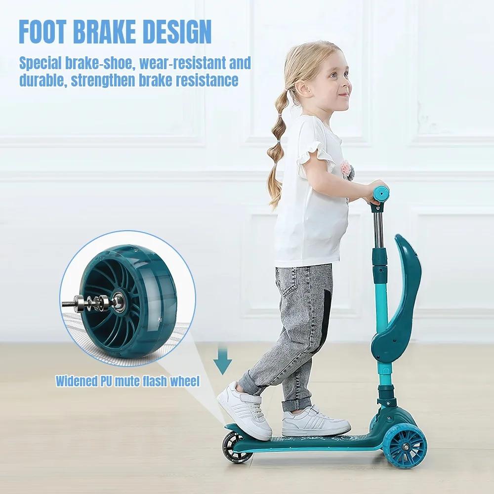 Trottinette pliable pour enfant avec frein à main et patin de frein, hauteur réglable, pour enfants