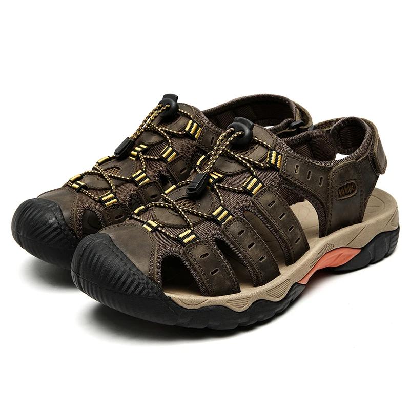 Sandales Parker fermées en cuir véritable pour hommes, chaussures de plage, extérieur, été, en amont