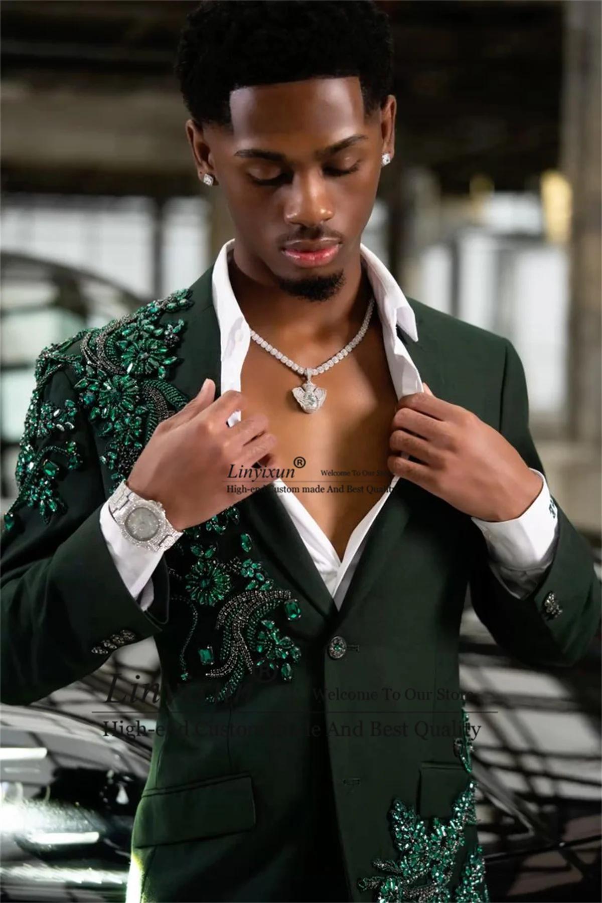 Costume Homme de Luxe avec Appliques Perlées et Diamants, Sur Mesure pour Marié, Blazer et Pantalon