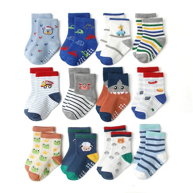 6 paires de chaussettes antidérapantes pour garçons et enfants, motif de dessin animé mignon, respir