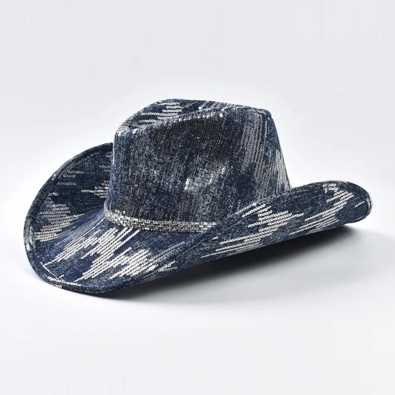 Chapeau de cowboy occidental en denim lavé, chapeau de jazz de cow-girl adapté aux vêtements décontr