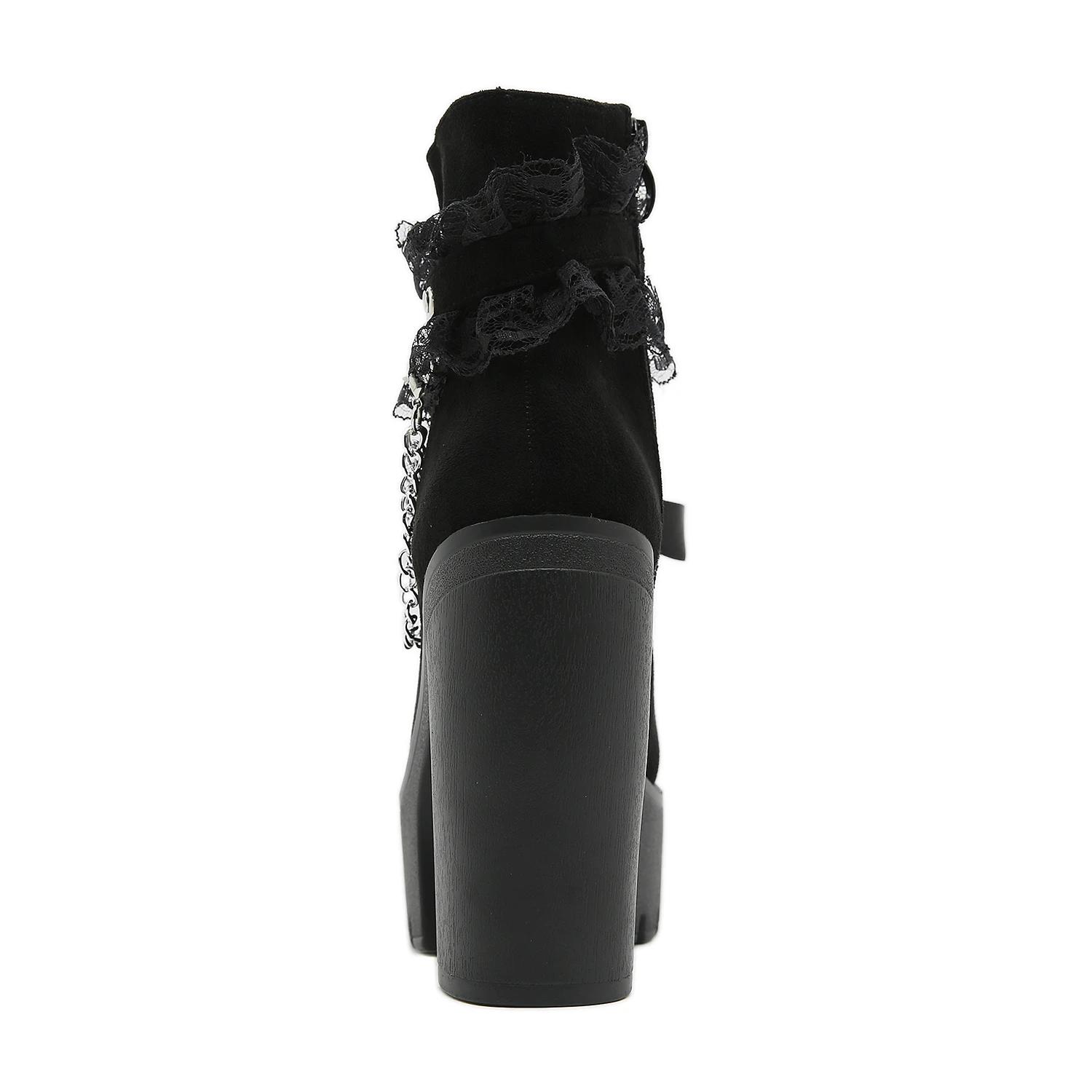 Gdgydh-Bottes gothiques vintage pour femmes, bottes de rinçage en dentelle, talon épais, fermeture à