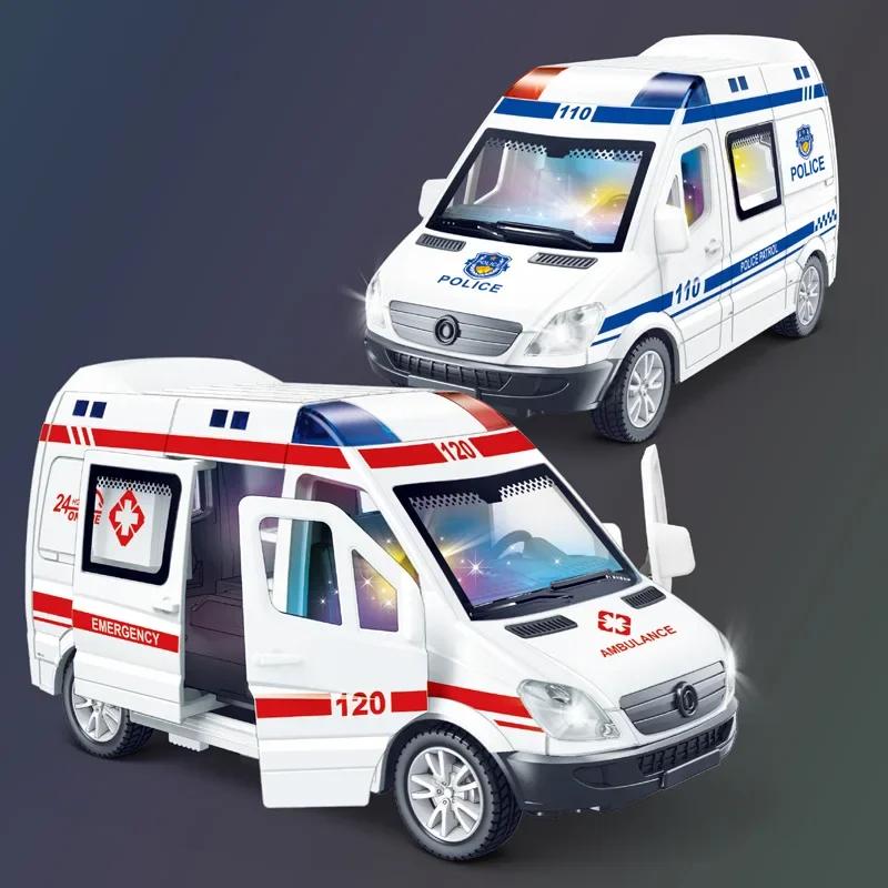 1:32 Mini voiture Diecast Ambulance camion de pompier modèle de voiture de police son et lumière véh