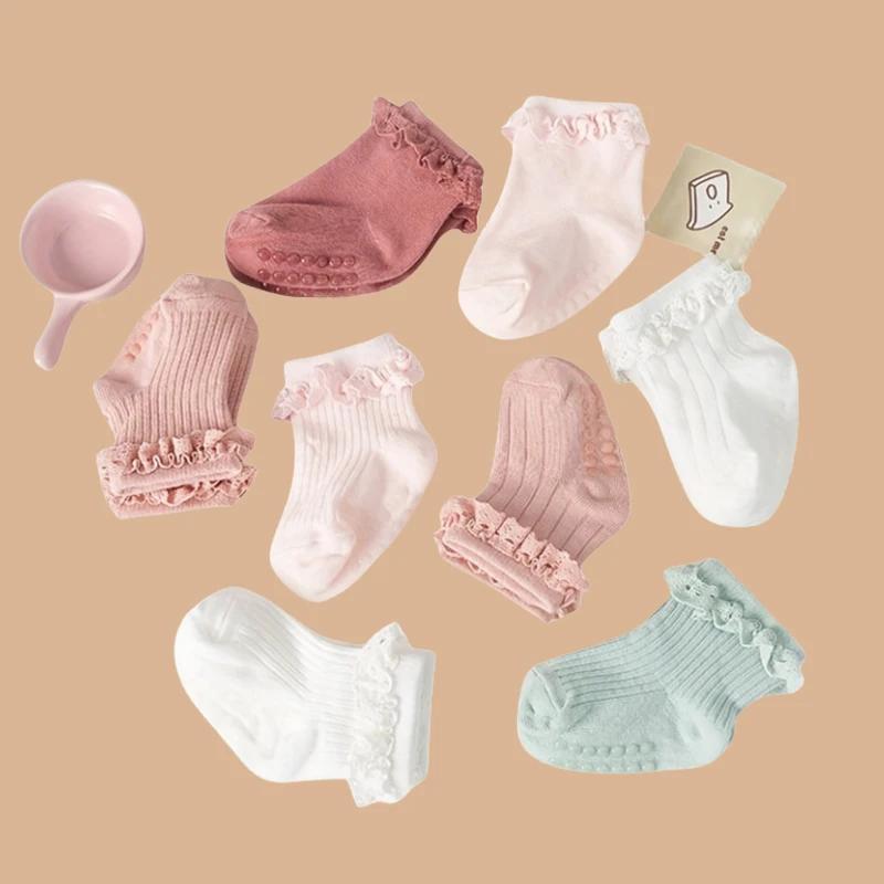 Lot de 2 paires de chaussettes en dentelle de couleur unie pour bébé fille de 0 à 6 mois, accessoire