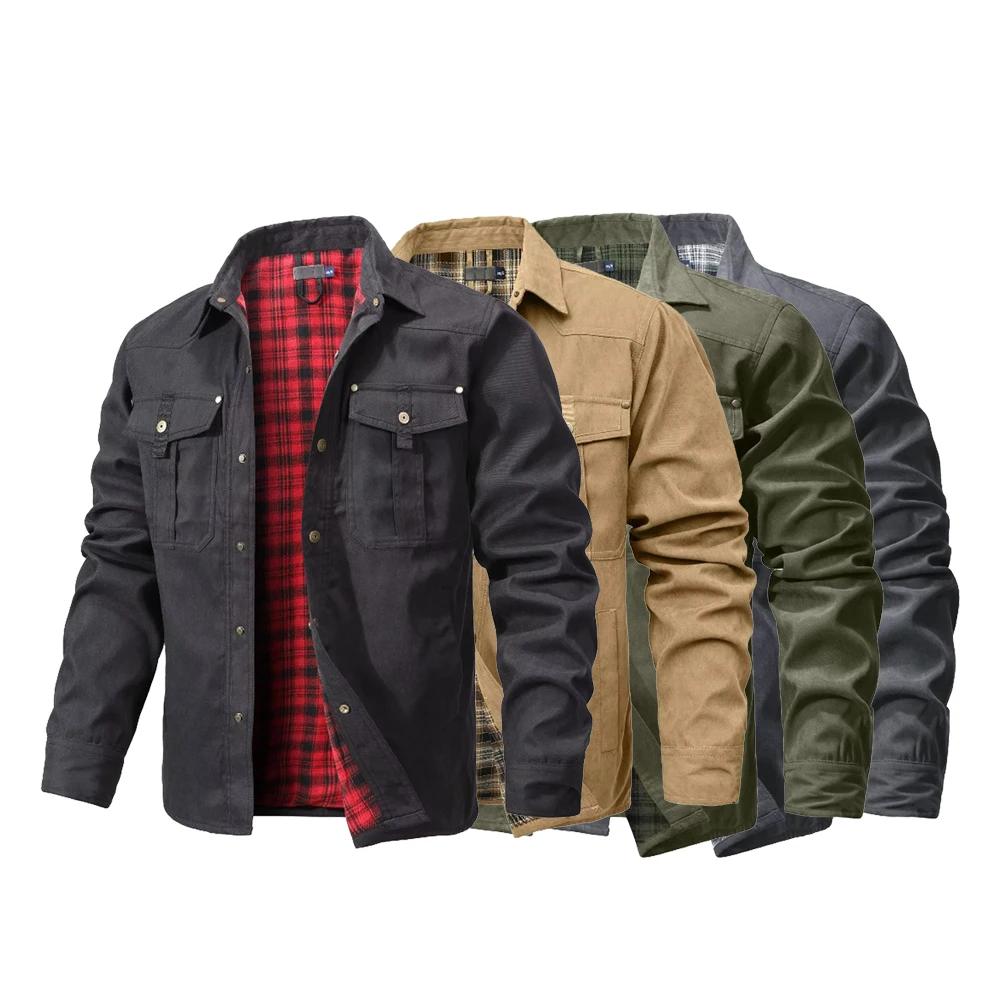 Vestes pour hommes printemps flanelle doublé chemise manteau Shacket décontracté bouton pression sur
